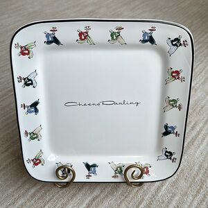 Rosanna Inc. Ceramic Square Serving Platter "Cheers Darling" 10 3/4" x 10 3/4”